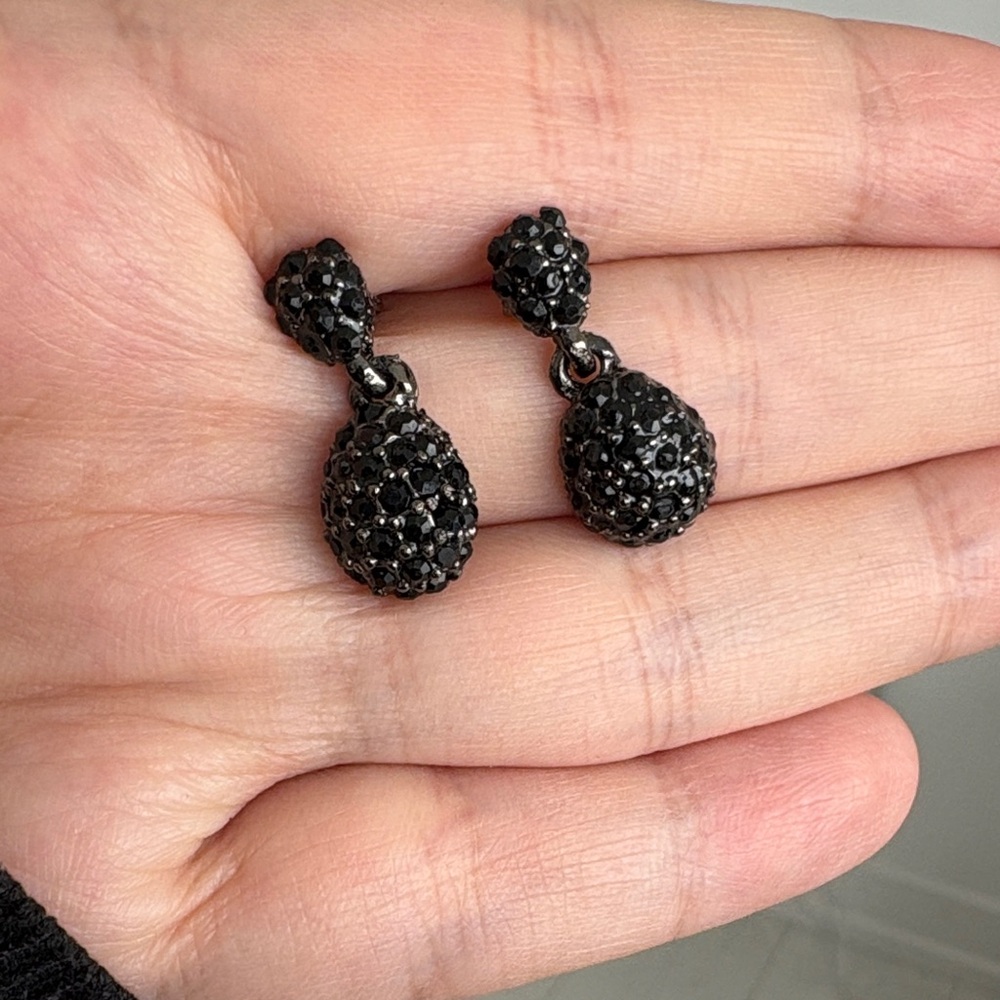 Black Drop Earrings With Black Gems